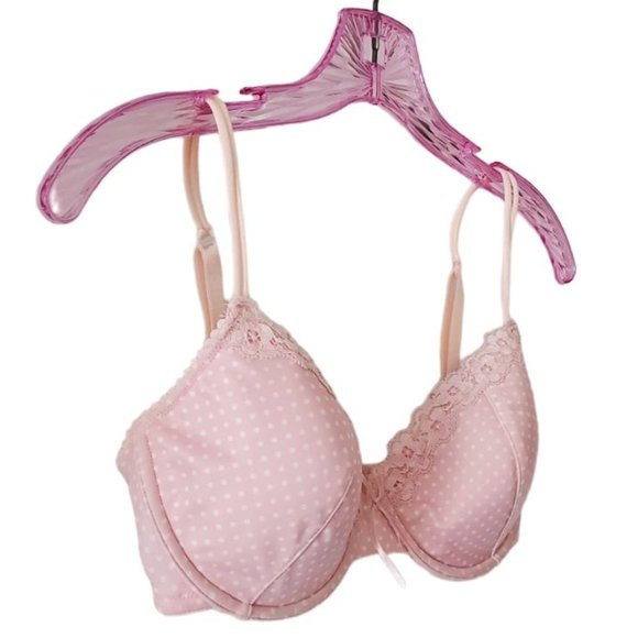 Pink Polka Dot 3 Piece Lace Trim Bra & Thong Bundle | Like New | 32D, Small - Picture 3 of 13